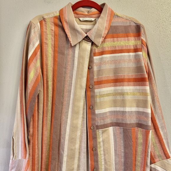Soft Surroundings Maddalena‎ Metallic Striped Button Down Shirt in Size XL - Picture 12 of 16